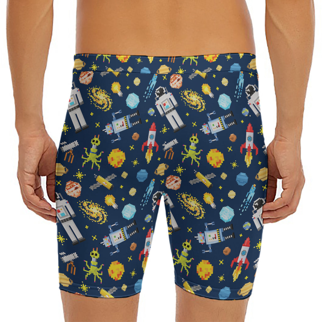 Pixel Space Pattern Print Men's Long Boxer Briefs