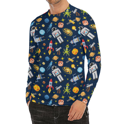 Pixel Space Pattern Print Men's Long Sleeve Rash Guard
