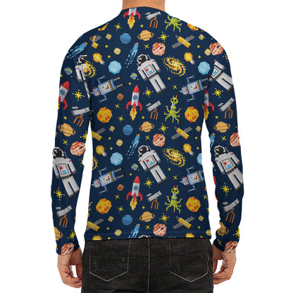 Pixel Space Pattern Print Men's Long Sleeve Rash Guard