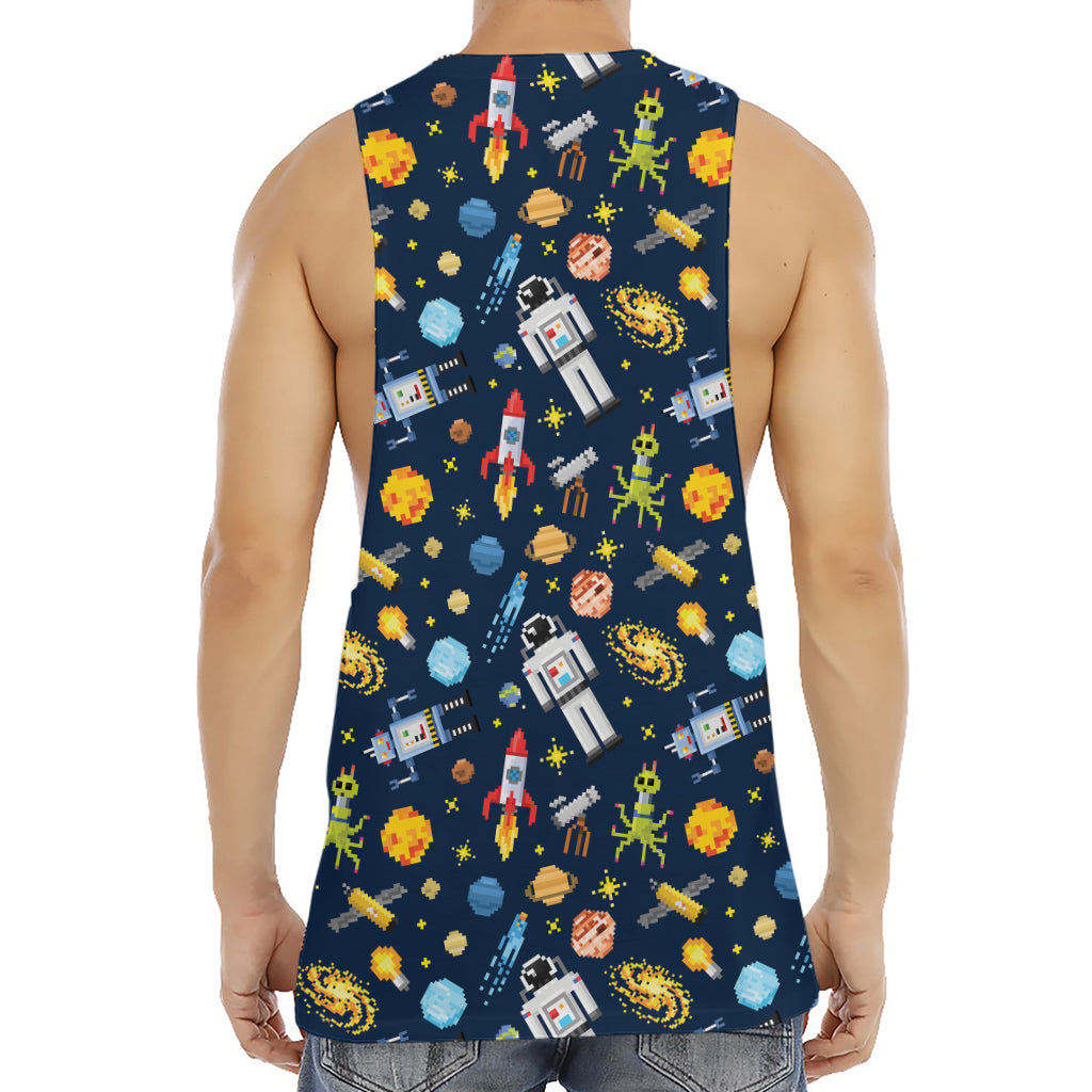 Pixel Space Pattern Print Men's Muscle Tank Top