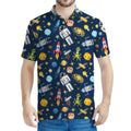 Pixel Space Pattern Print Men's Polo Shirt