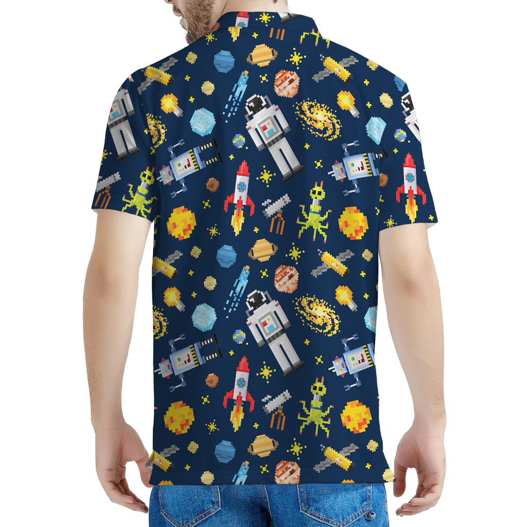 Pixel Space Pattern Print Men's Polo Shirt