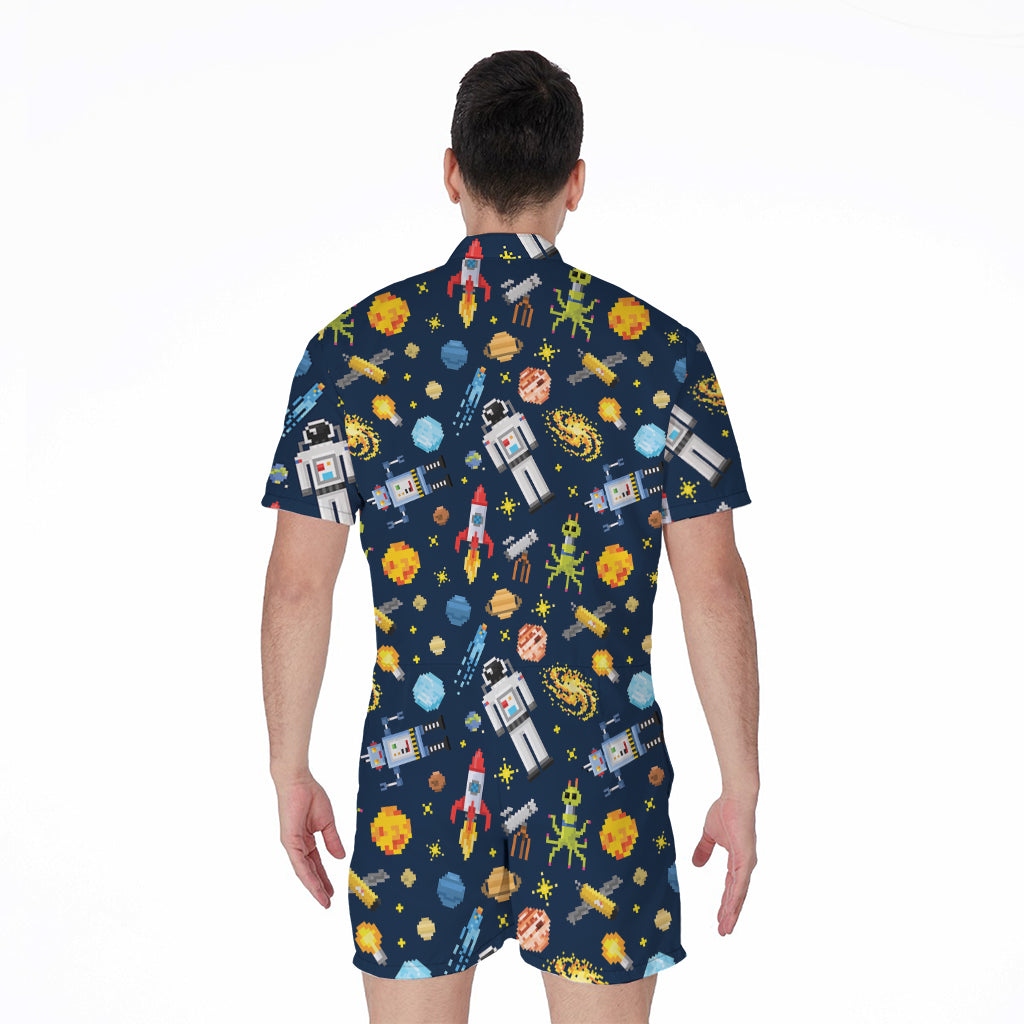 Pixel Space Pattern Print Men's Rompers
