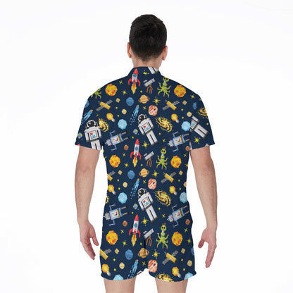 Pixel Space Pattern Print Men's Rompers
