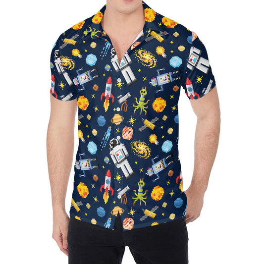 Pixel Space Pattern Print Men's Shirt