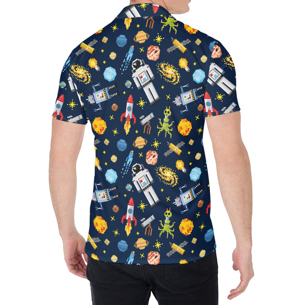 Pixel Space Pattern Print Men's Shirt
