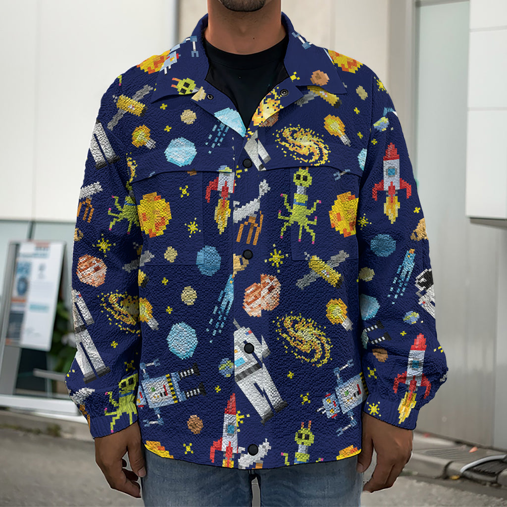 Pixel Space Pattern Print Men's Shirt Jacket