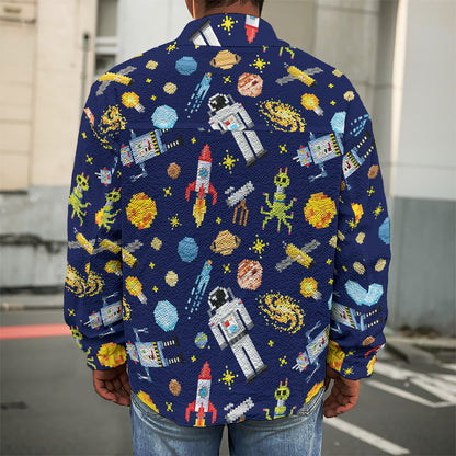 Pixel Space Pattern Print Men's Shirt Jacket