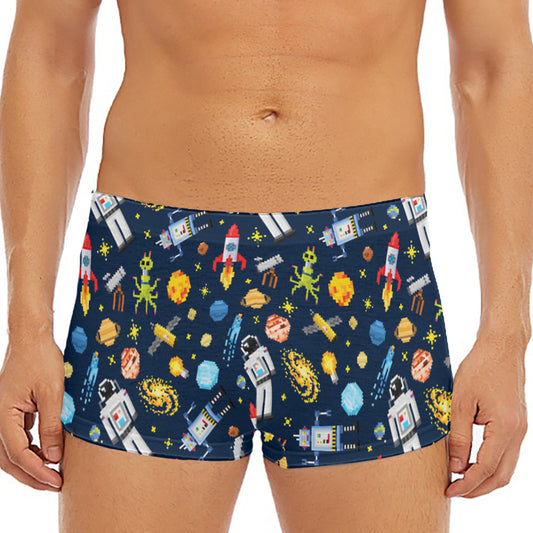 Pixel Space Pattern Print Men's Short Boxer Briefs