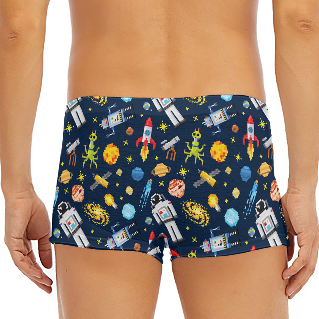 Pixel Space Pattern Print Men's Short Boxer Briefs