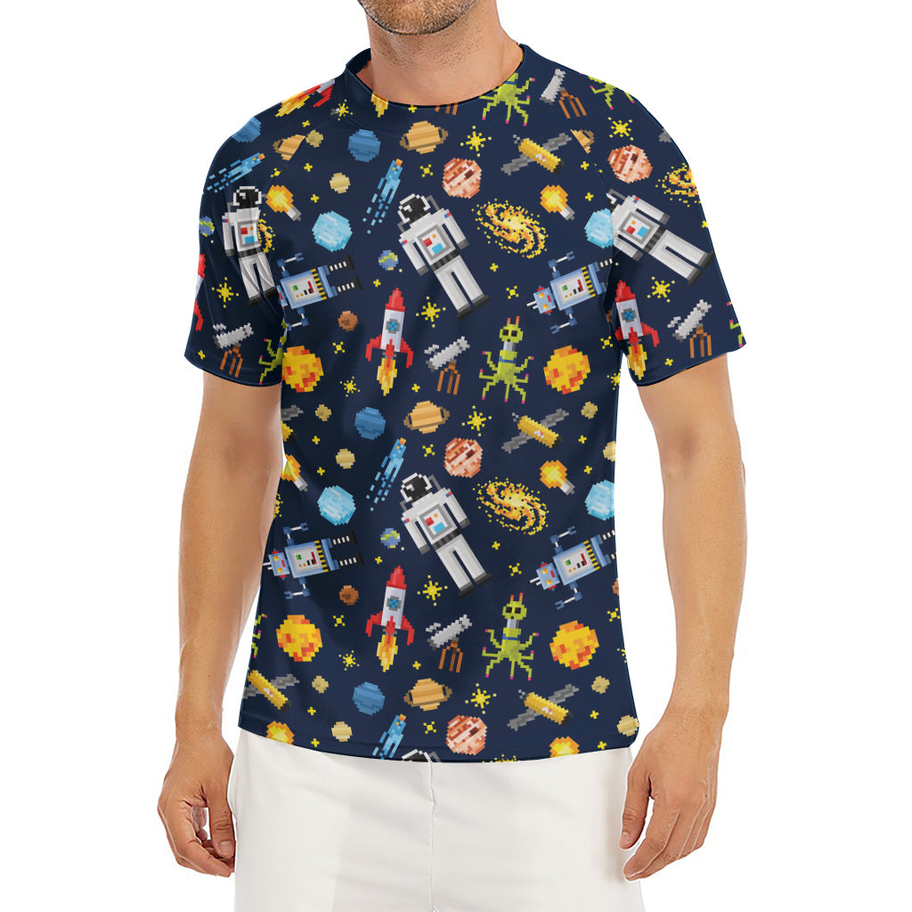 Pixel Space Pattern Print Men's Short Sleeve Rash Guard