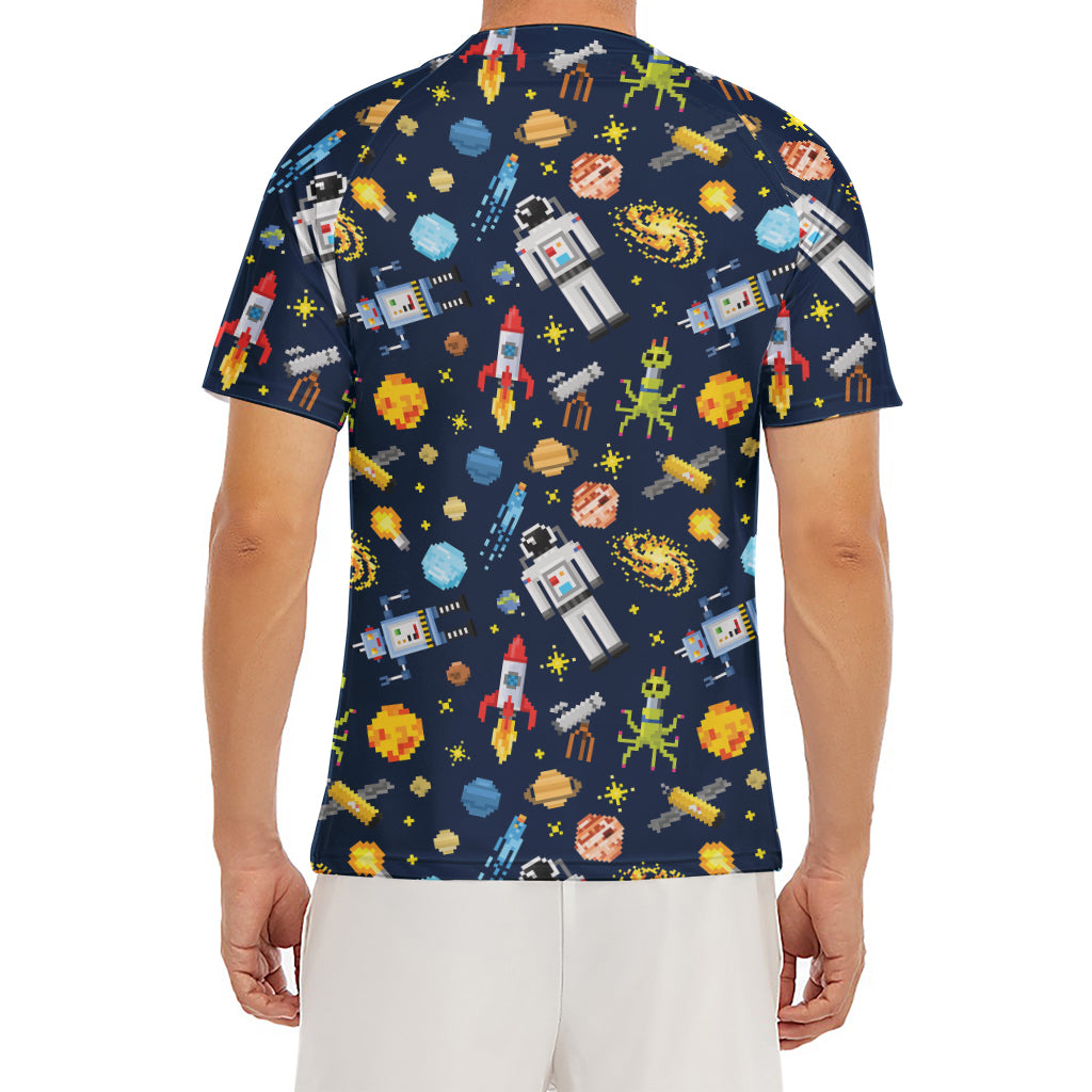 Pixel Space Pattern Print Men's Short Sleeve Rash Guard