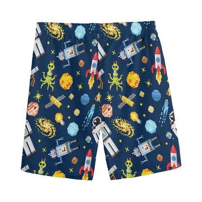 Pixel Space Pattern Print Men's Sports Shorts