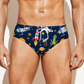 Pixel Space Pattern Print Men's Swim Briefs