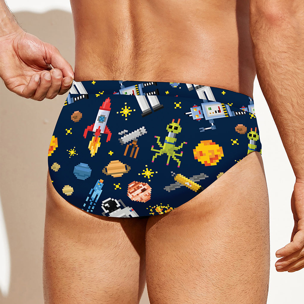 Pixel Space Pattern Print Men's Swim Briefs
