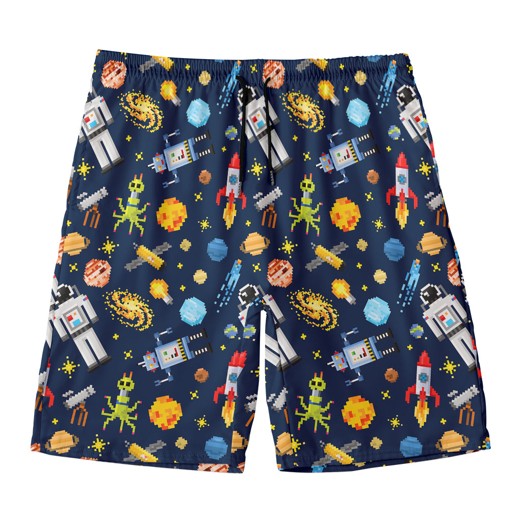 Pixel Space Pattern Print Men's Swim Trunks