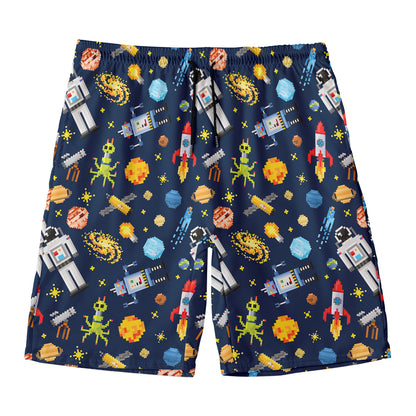 Pixel Space Pattern Print Men's Swim Trunks