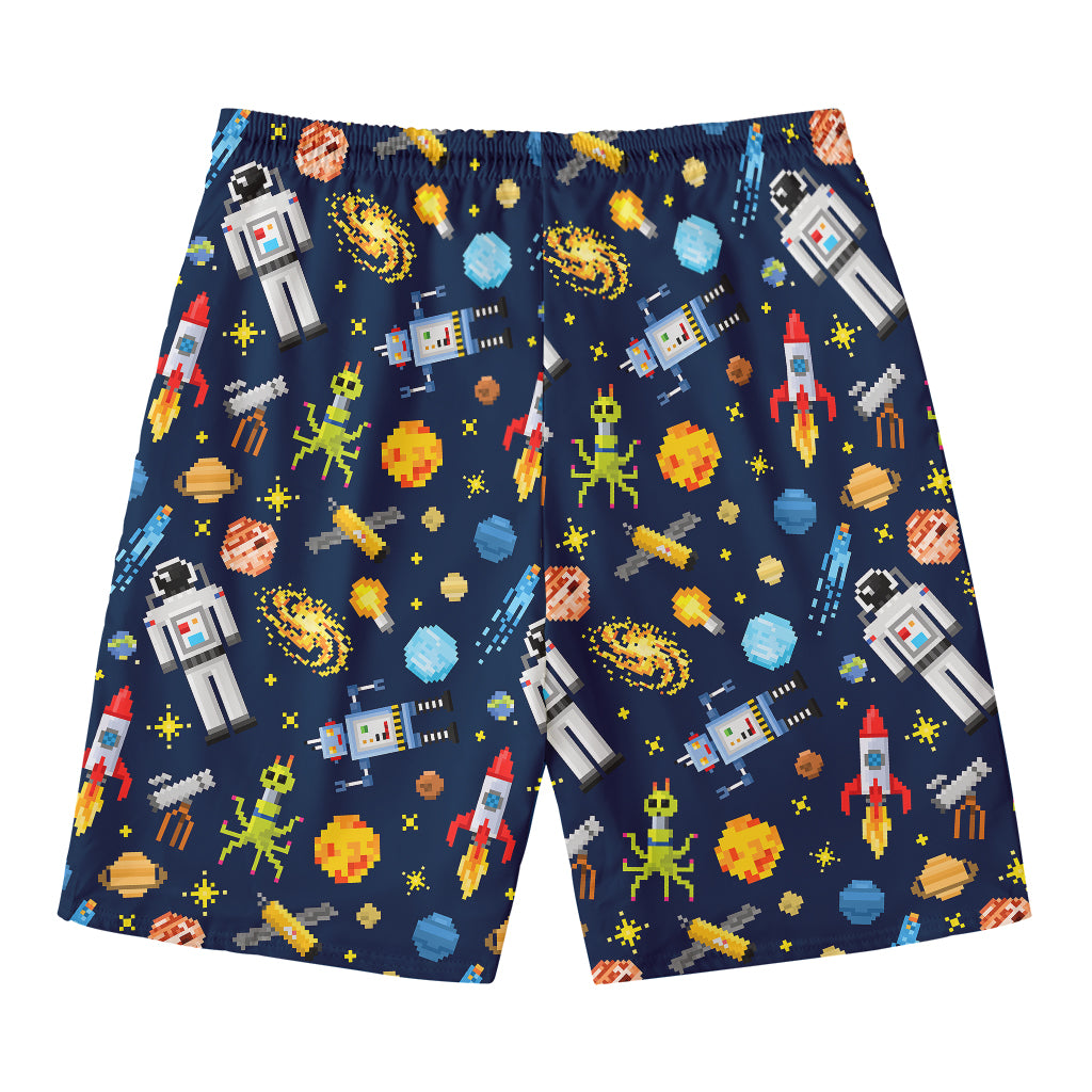 Pixel Space Pattern Print Men's Swim Trunks