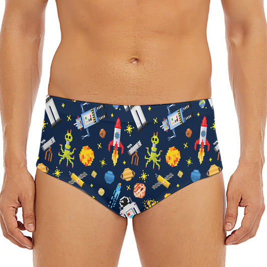 Pixel Space Pattern Print Men's Triangle Swim Briefs