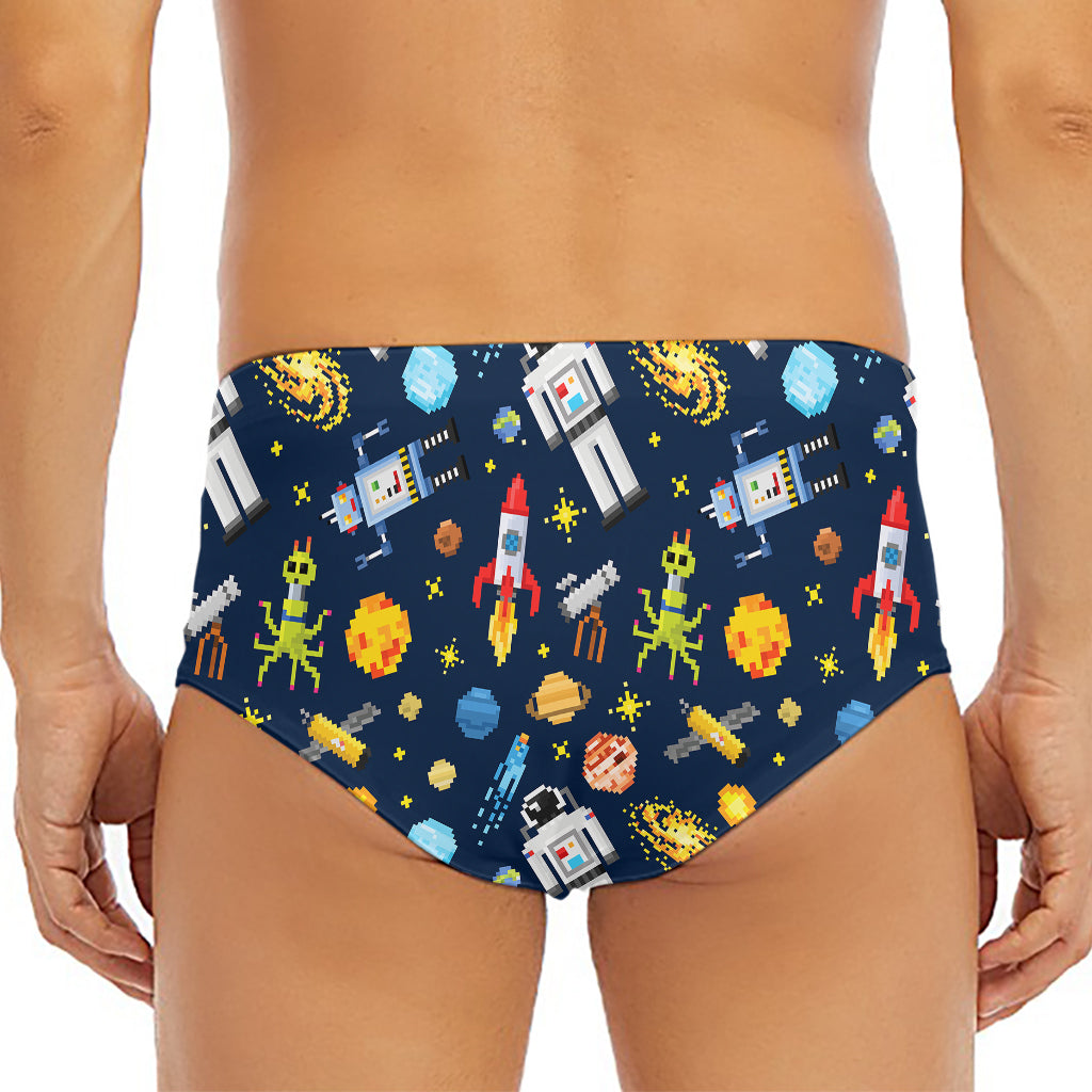 Pixel Space Pattern Print Men's Triangle Swim Briefs