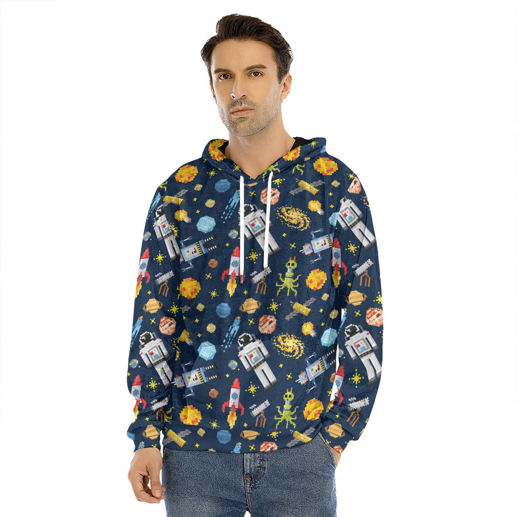 Pixel Space Pattern Print Men's Velvet Pullover Hoodie