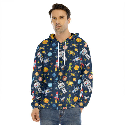 Pixel Space Pattern Print Men's Velvet Pullover Hoodie