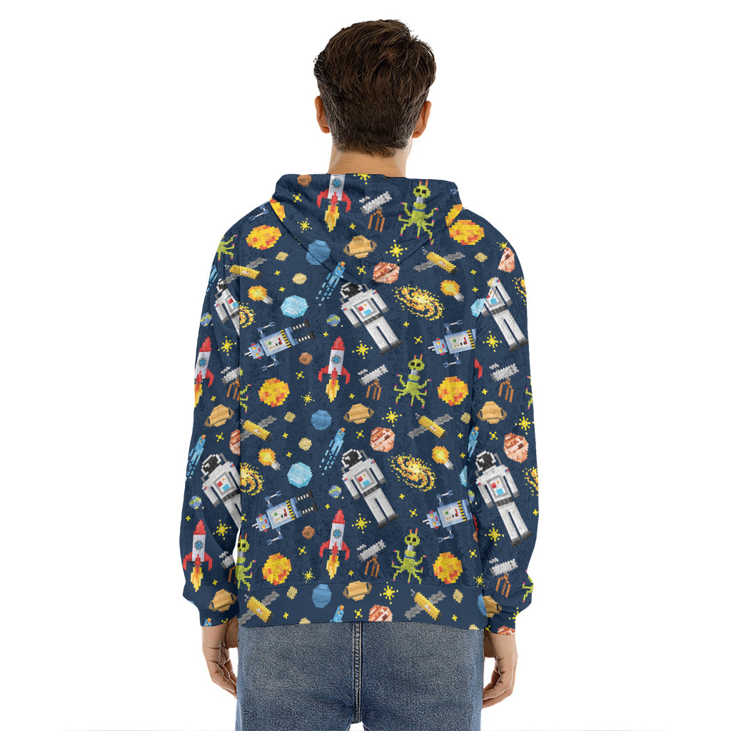 Pixel Space Pattern Print Men's Velvet Pullover Hoodie