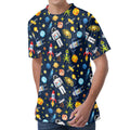 Pixel Space Pattern Print Men's Velvet T-Shirt