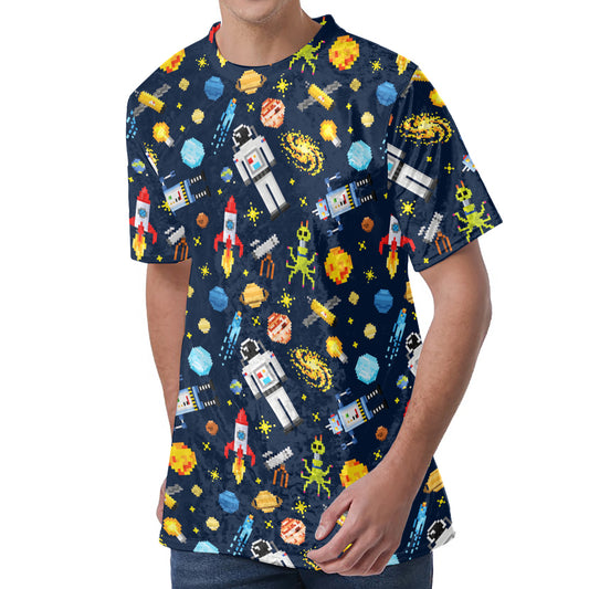 Pixel Space Pattern Print Men's Velvet T-Shirt