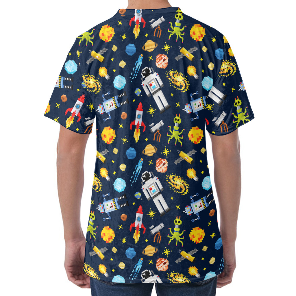 Pixel Space Pattern Print Men's Velvet T-Shirt