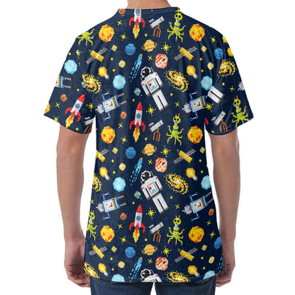 Pixel Space Pattern Print Men's Velvet T-Shirt