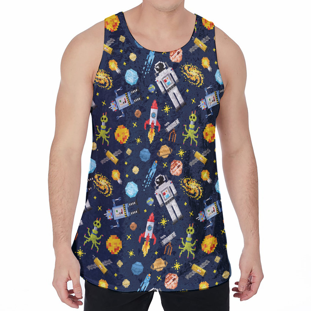 Pixel Space Pattern Print Men's Velvet Tank Top