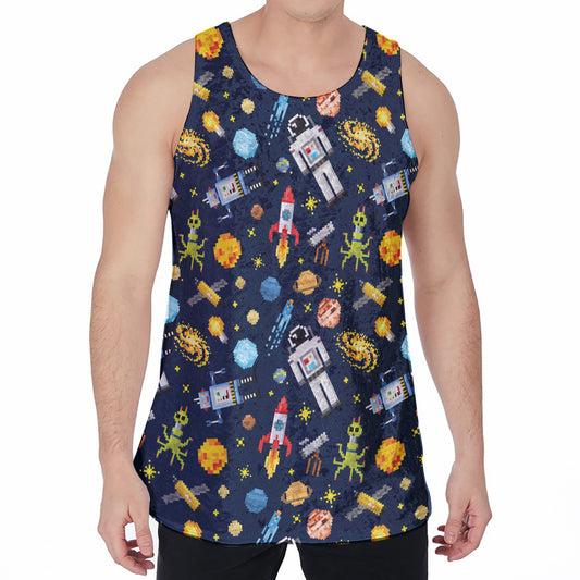 Pixel Space Pattern Print Men's Velvet Tank Top