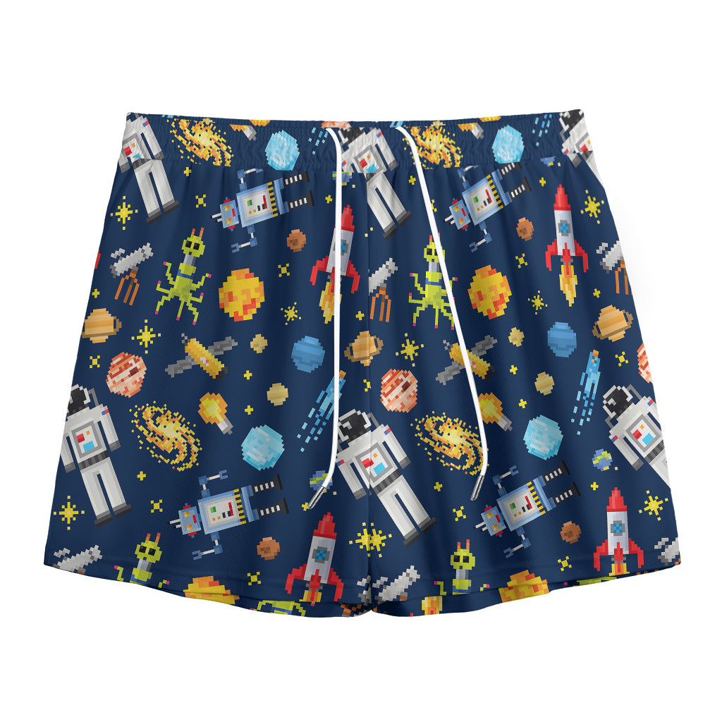 Pixel Space Pattern Print Mesh Shorts