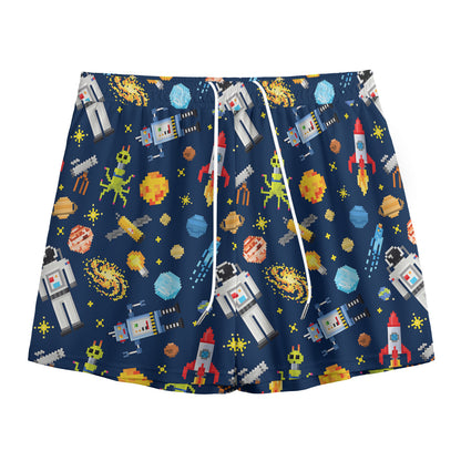 Pixel Space Pattern Print Mesh Shorts