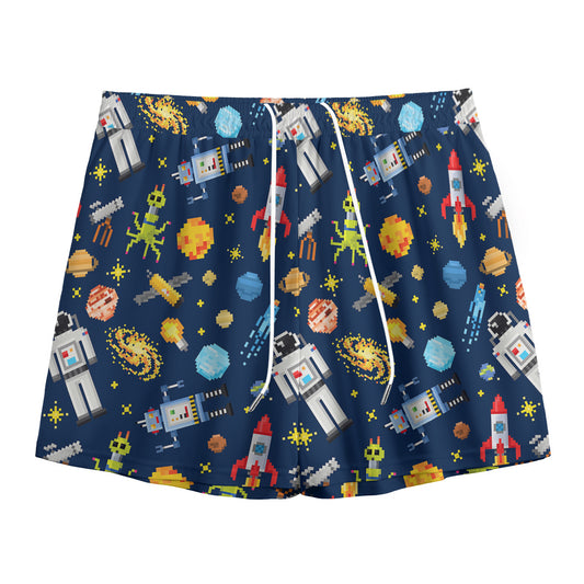 Pixel Space Pattern Print Mesh Shorts