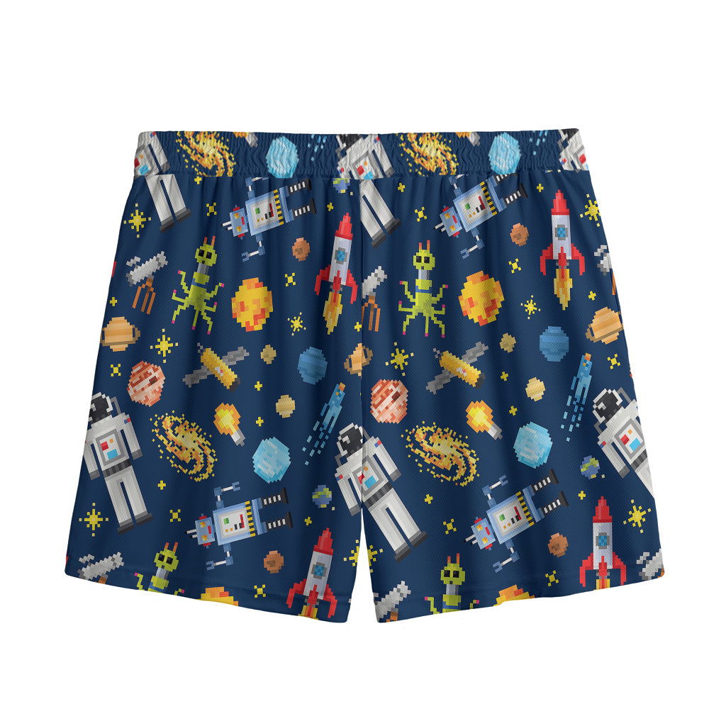 Pixel Space Pattern Print Mesh Shorts