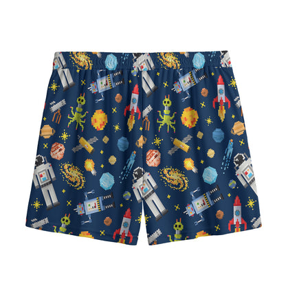 Pixel Space Pattern Print Mesh Shorts