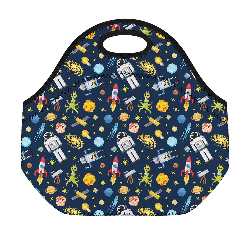 Pixel Space Pattern Print Neoprene Lunch Bag