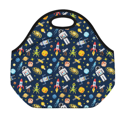 Pixel Space Pattern Print Neoprene Lunch Bag