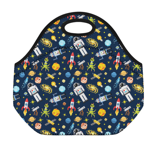 Pixel Space Pattern Print Neoprene Lunch Bag