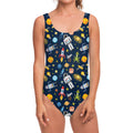 Pixel Space Pattern Print One Piece Swimsuit