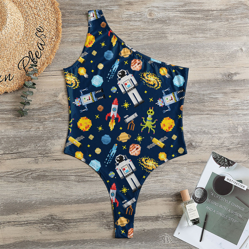 Pixel Space Pattern Print One Shoulder Bodysuit