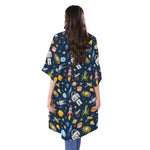 Pixel Space Pattern Print Open Front Beach Cover Up