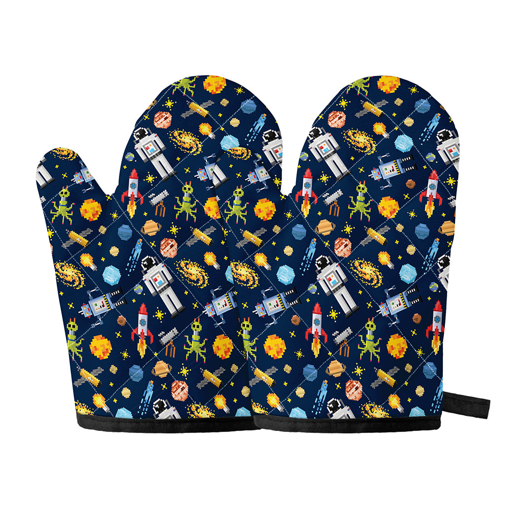 Pixel Space Pattern Print Oven Mitts