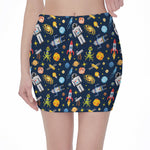 Pixel Space Pattern Print Pencil Mini Skirt