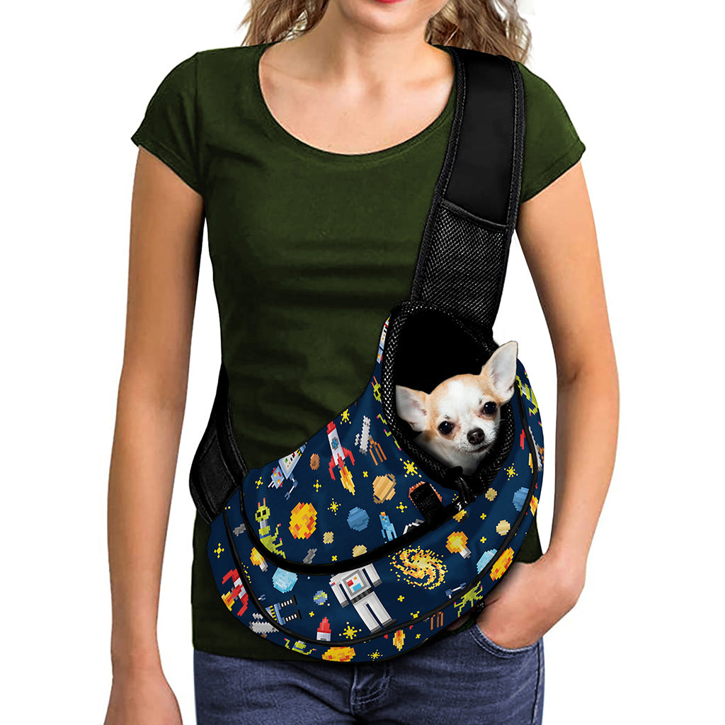 Pixel Space Pattern Print Pet Sling Carrier