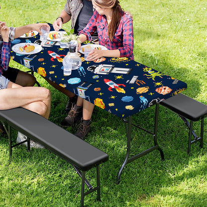 Pixel Space Pattern Print Picnic Table Cover