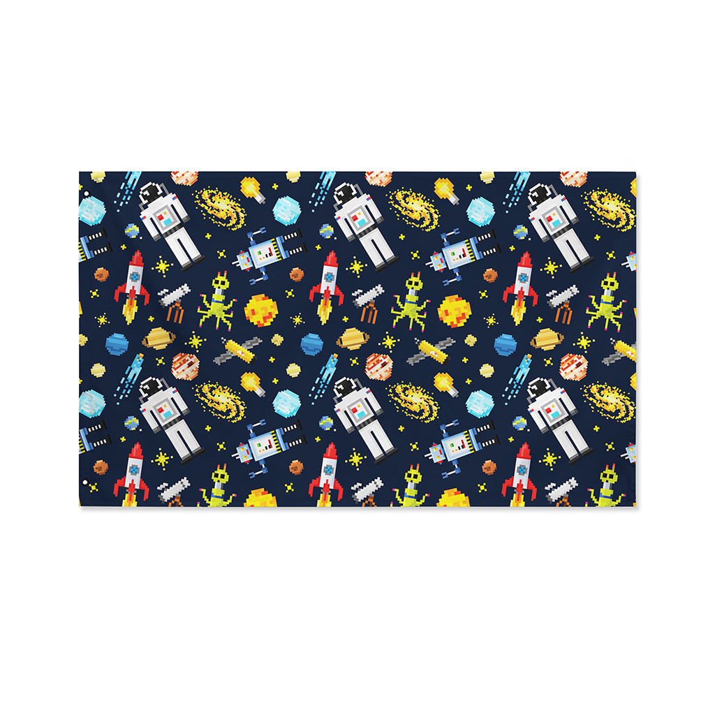 Pixel Space Pattern Print Polyester Flag