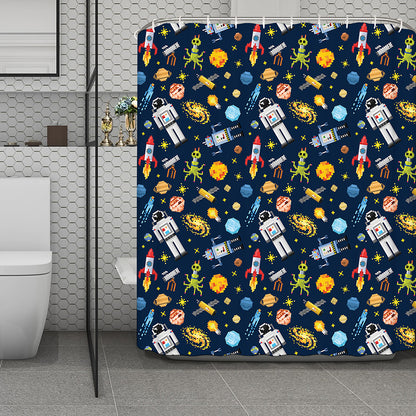 Pixel Space Pattern Print Polyester Shower Curtain
